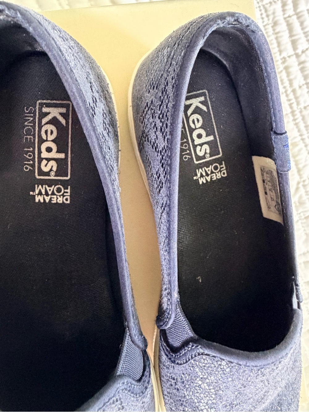 Keds Classic Women's Slip-On Sneakers - Navy Lace - Picture 2 of 5